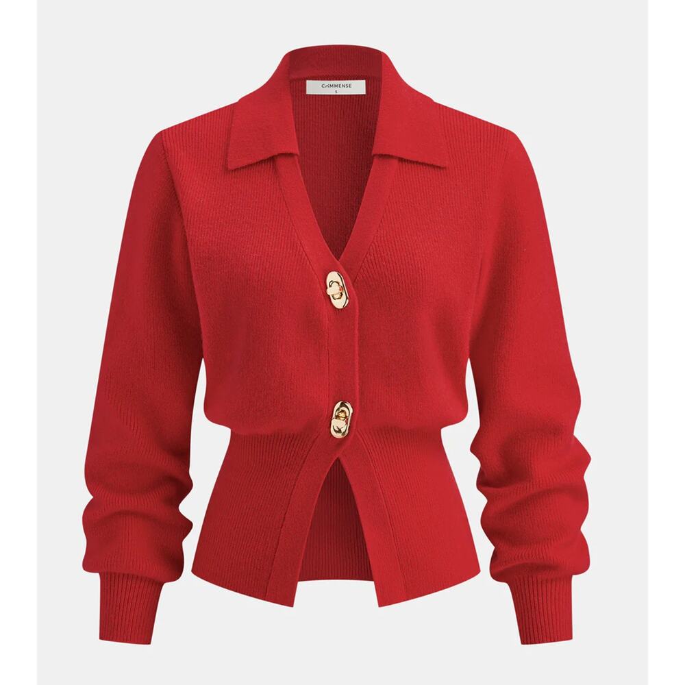 Commense Contrast Trim Button Wool Blend Cardigan Size S